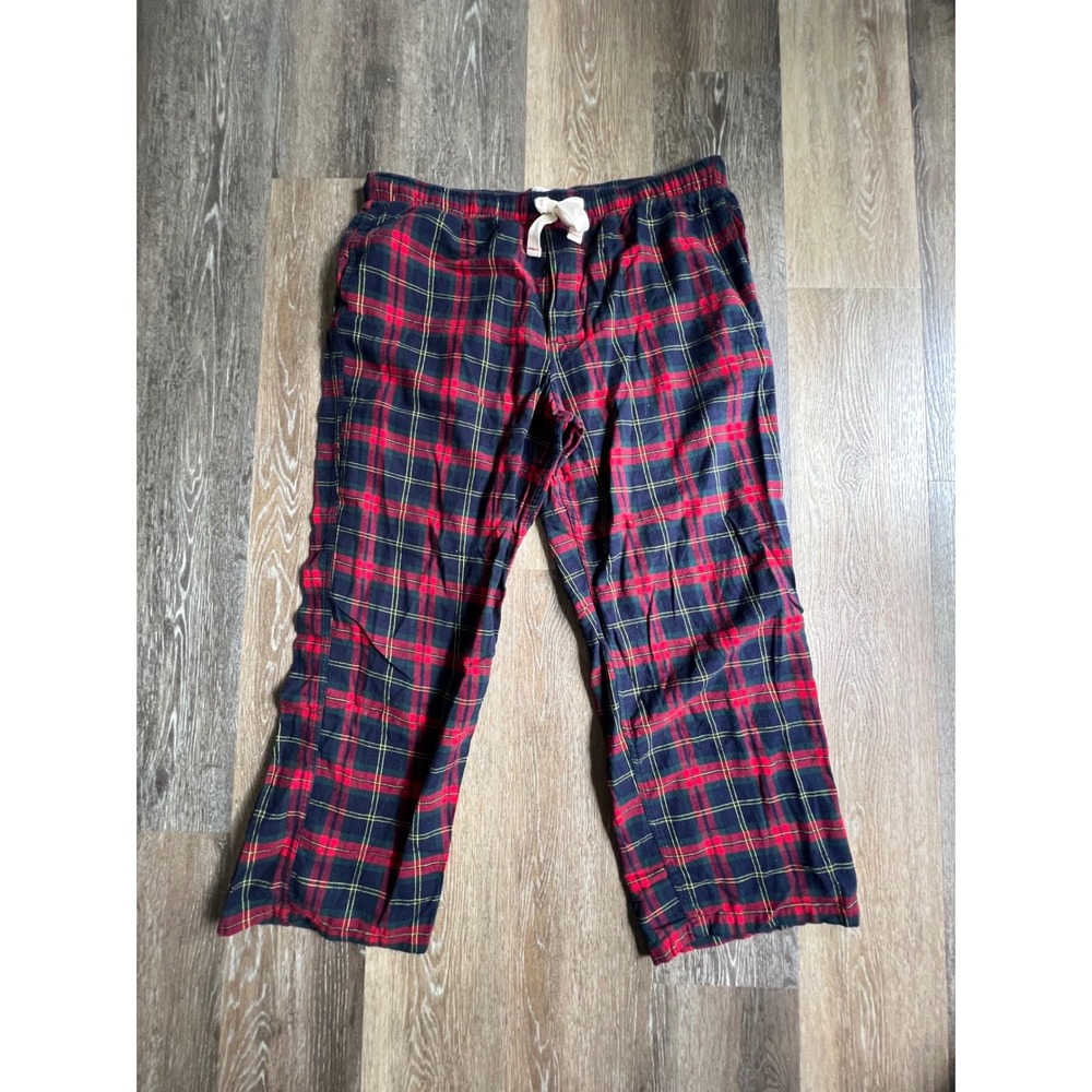 J.Crew Pajama Pants Mens XL Red Navy Plaid Cotton Flannel Drawstring Lounge